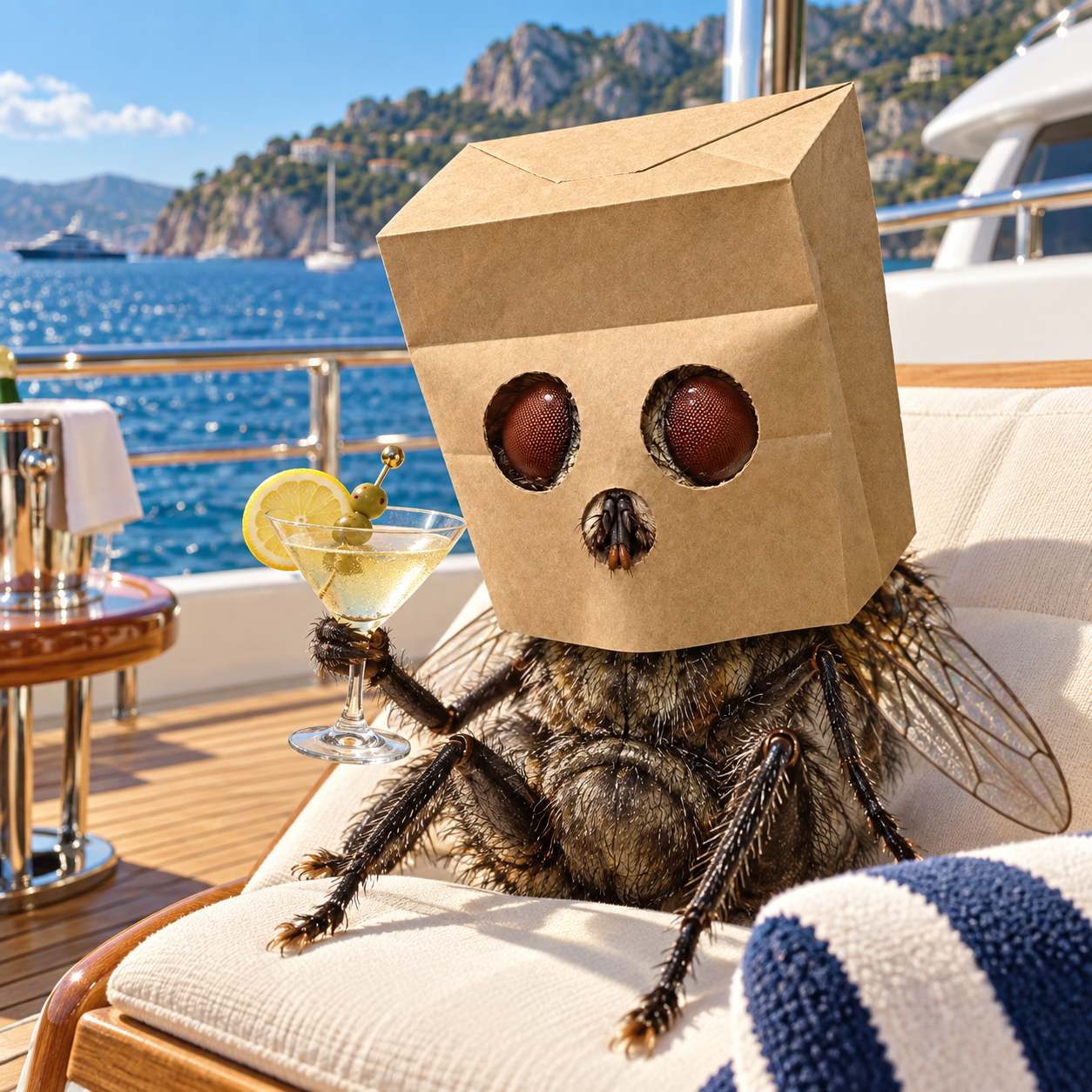 AnonymousFly relaxing on a luxury yacht in the Mediterranean
